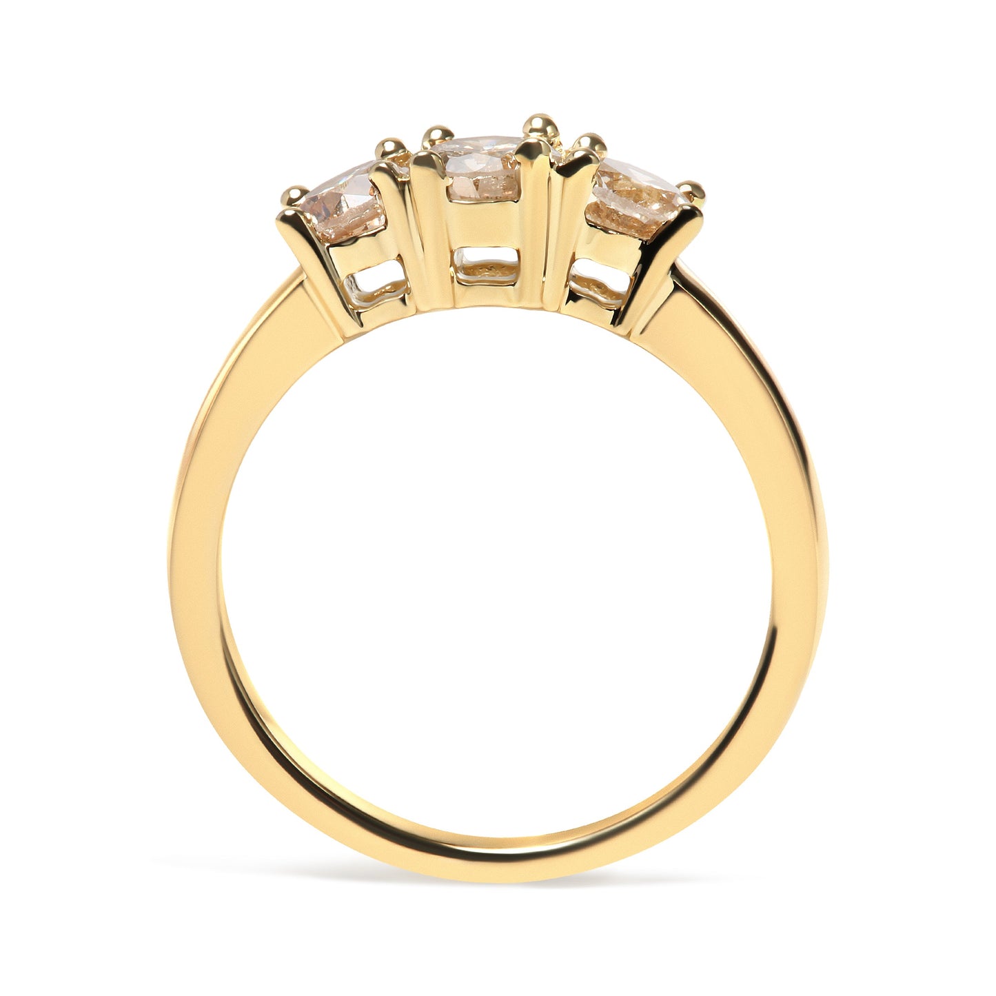 10K Yellow Gold 1.00 Cttw Champagne Diamond 3-Stone Band Ring (J-K Color, I1-I2 Clarity) - Size 7