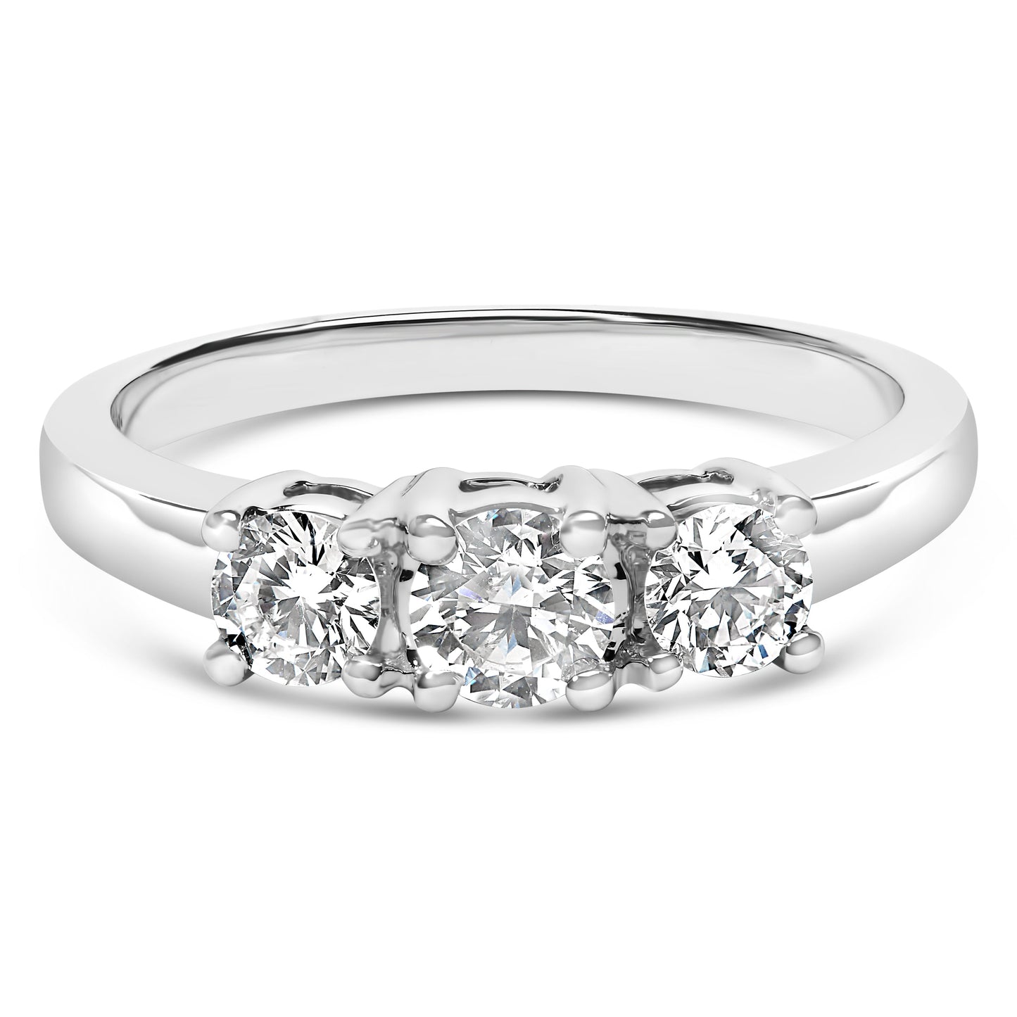 14K White Gold 3/4 Cttw Lab Grown Diamond 3 Stone Ring Band (F-G Color, VS2-SI1 Clarity)- Size 7