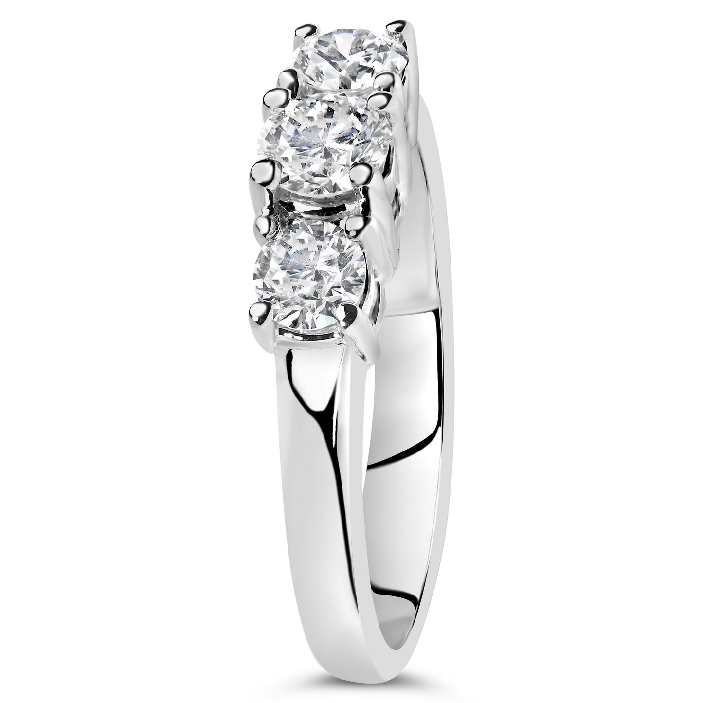 14K White Gold 3/4 Cttw Lab Grown Diamond 3 Stone Ring Band (F-G Color, VS2-SI1 Clarity)- Size 7