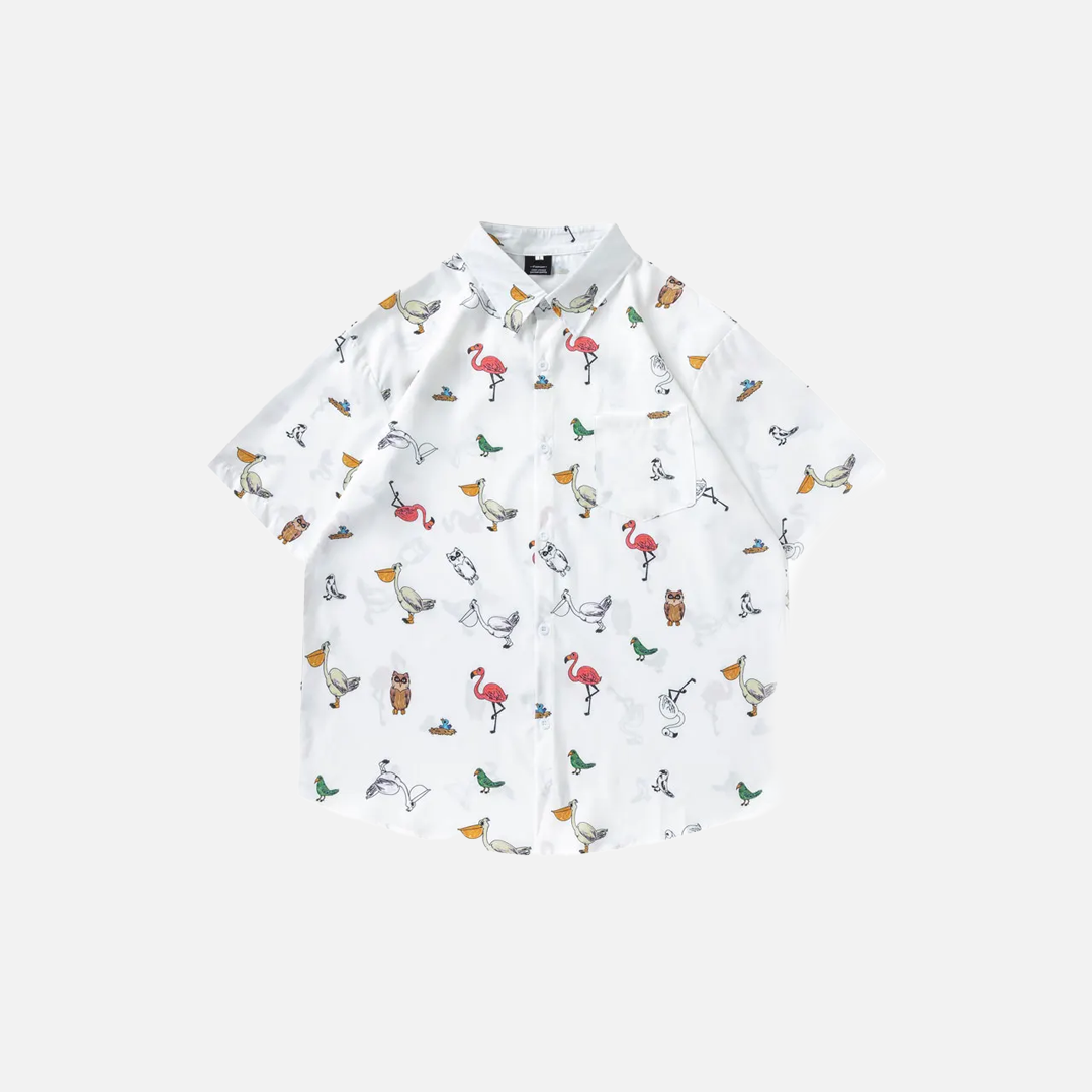 High-Quality Tropical Birds Graphic Short Sleeve Shirt - Luxuryurbanwear