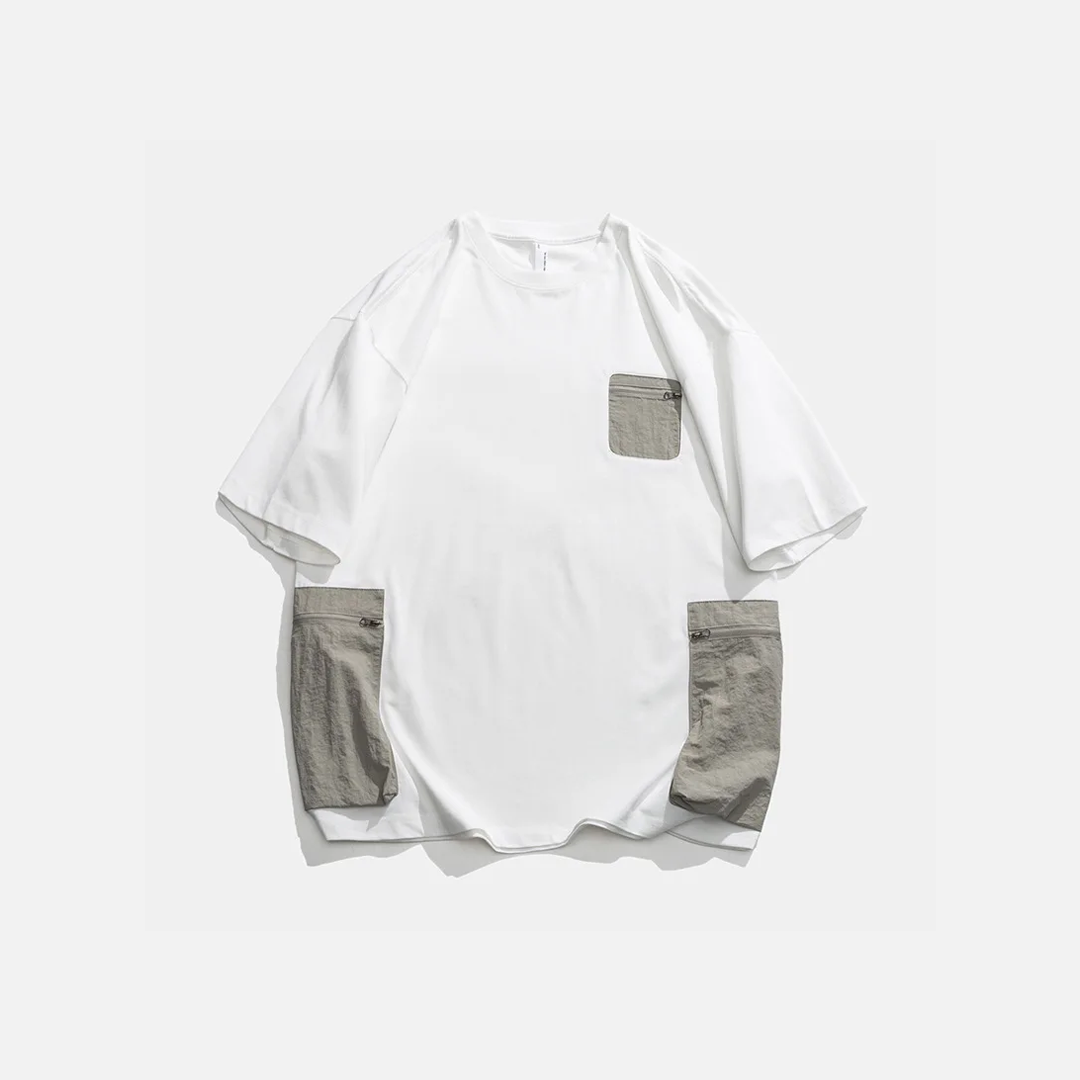 Warm Patchwork Cotton Hip Hop Pocket T-Shirt - Luxuryurbanwear