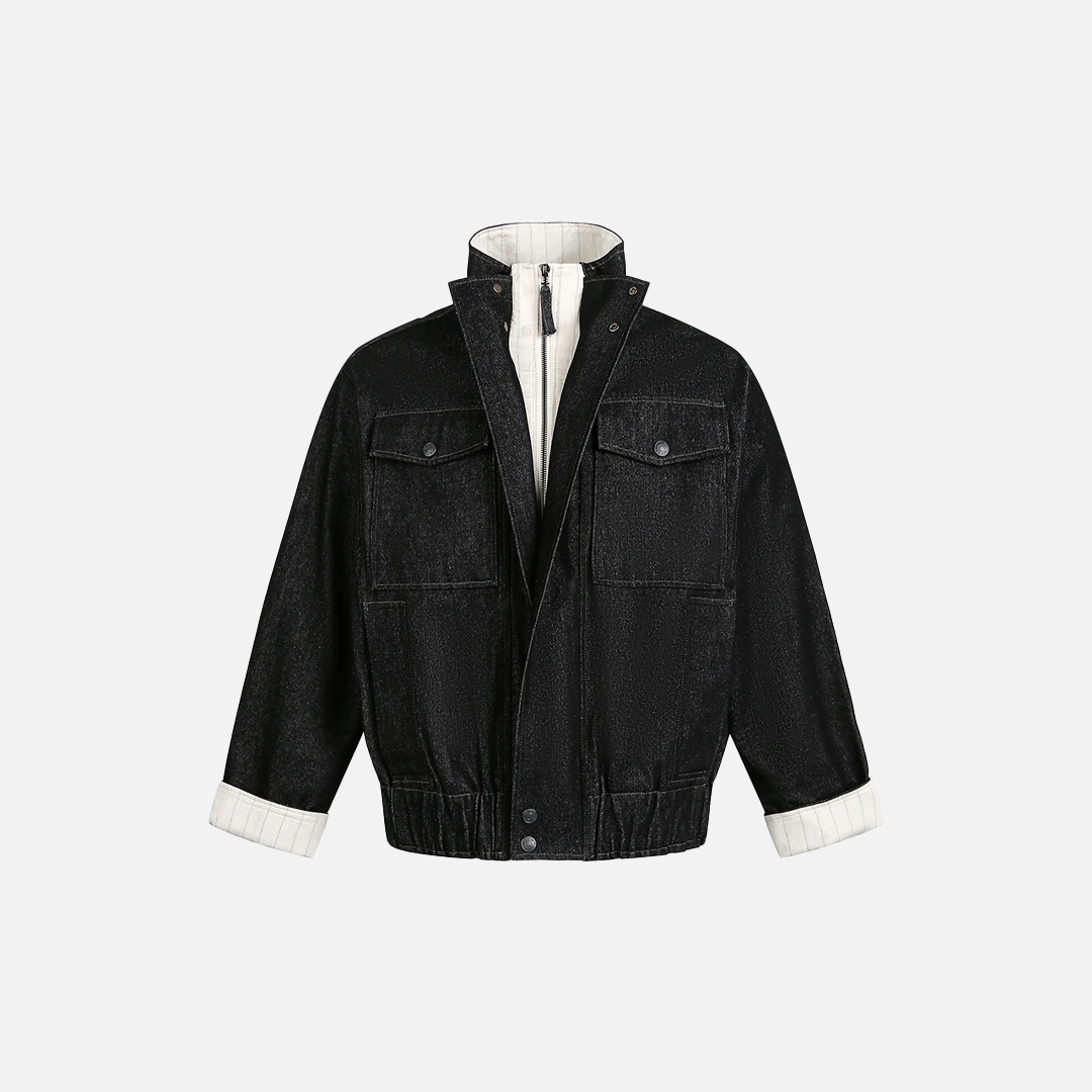 Streetwear Spliced Fake Two Pieces Denim Jacket - Luxuryurbanwear