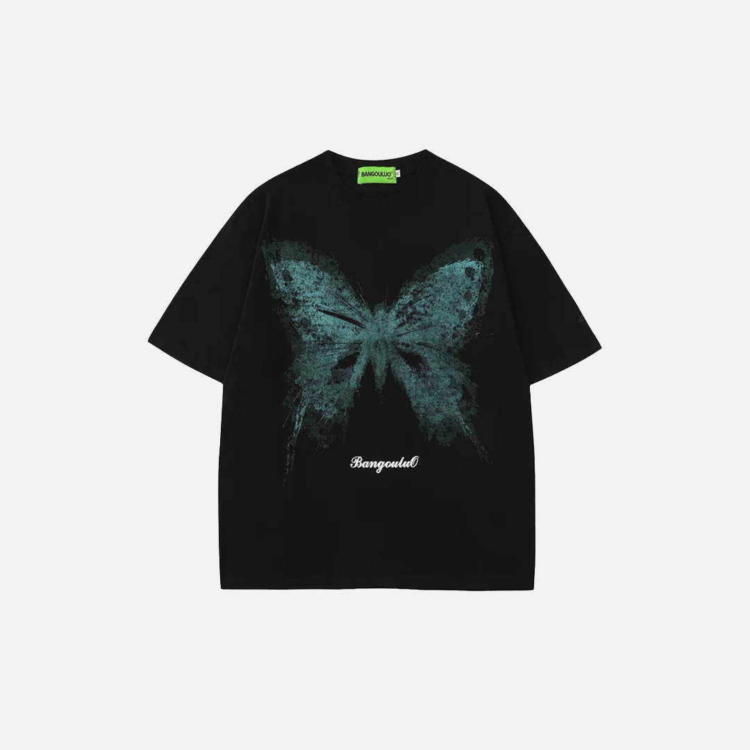Cozy Butterfly Graphic Black Cotton T-Shirt - Luxuryurbanwear