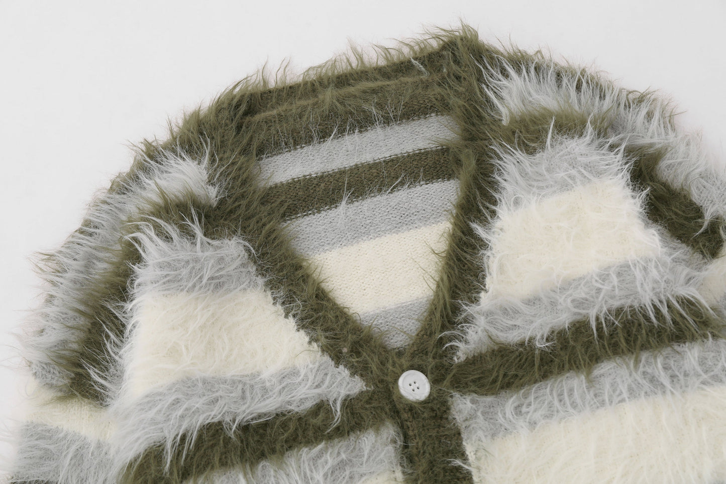 Furry Line | Striped Button-Up Fluffy Cardigan - Luxuryurbanwear