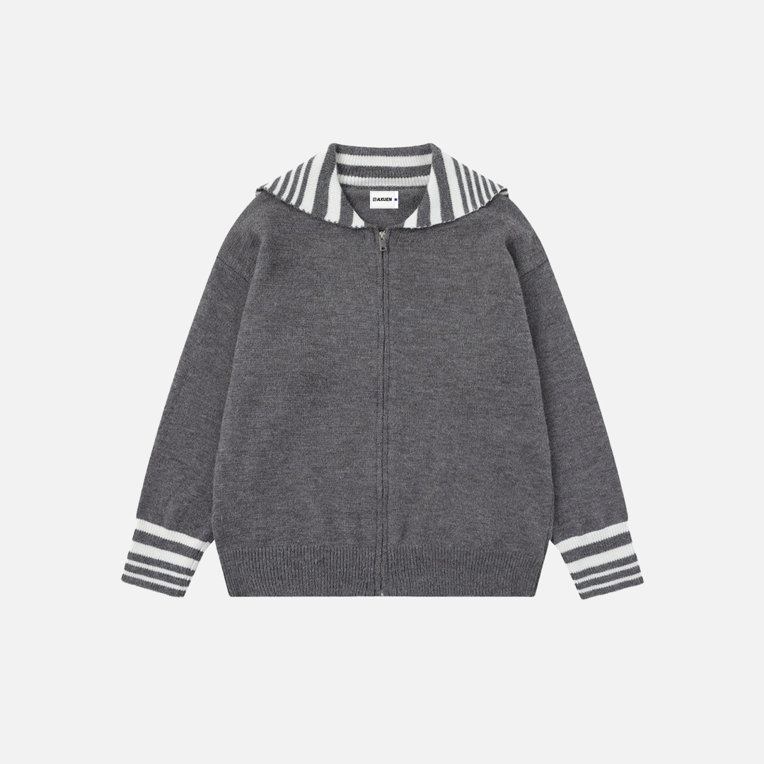 Nautical Striped Loose Casual Zipper Sweater - Luxuryurbanwear