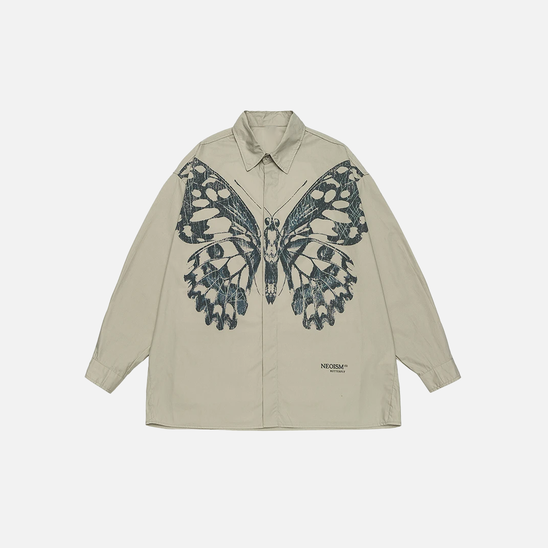 Women Stylish Butterfly Print Casual Long Sleeve Shirt - Luxuryurbanwear