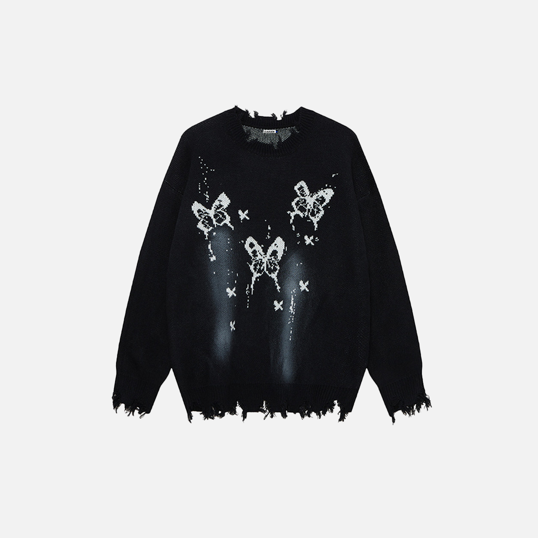 Effortless Ink Splatter Butterfly Long Sleeve Sweater - Luxuryurbanwear