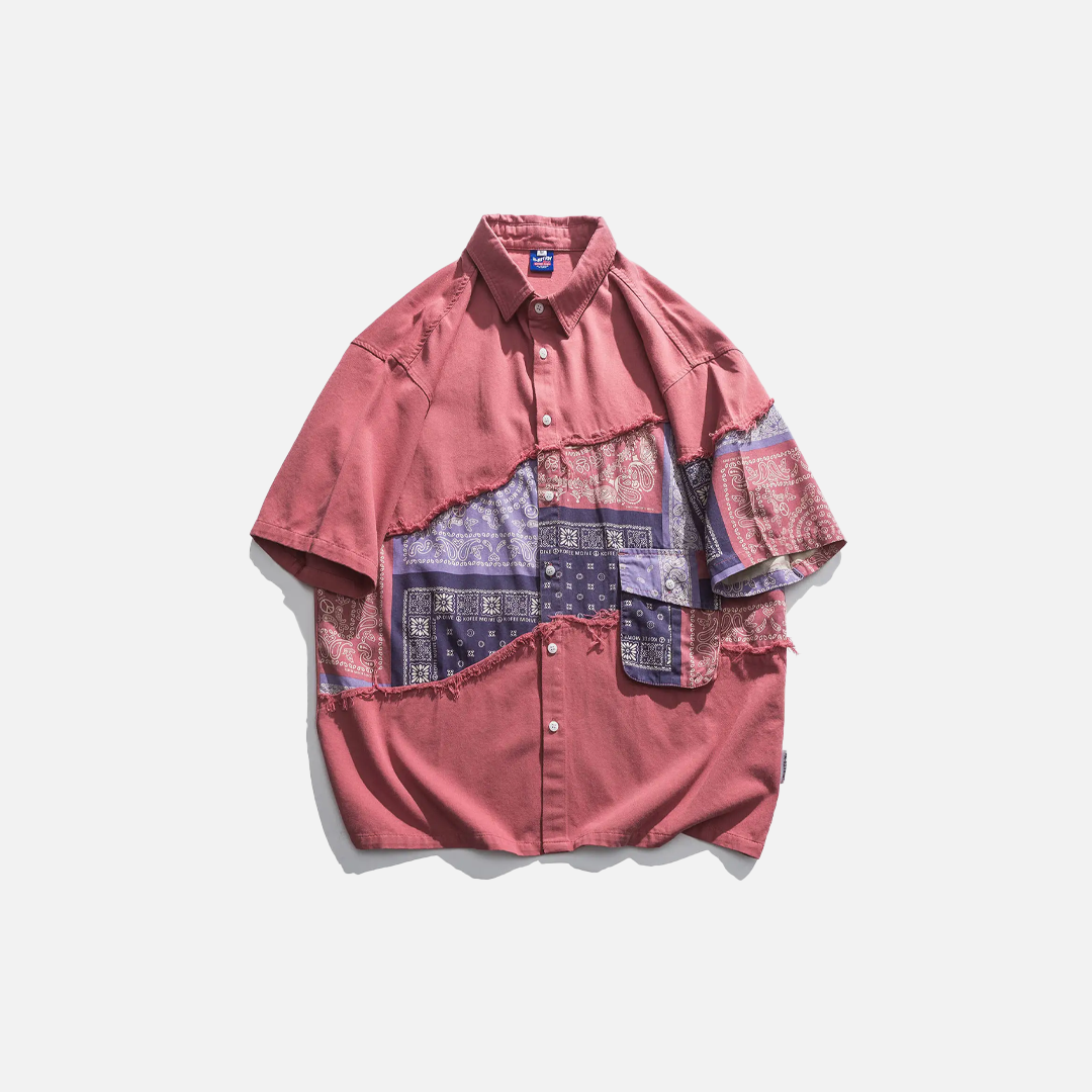 Stylish Patchwork Cashew Pattern Short Sleeve Shirt - Luxuryurbanwear