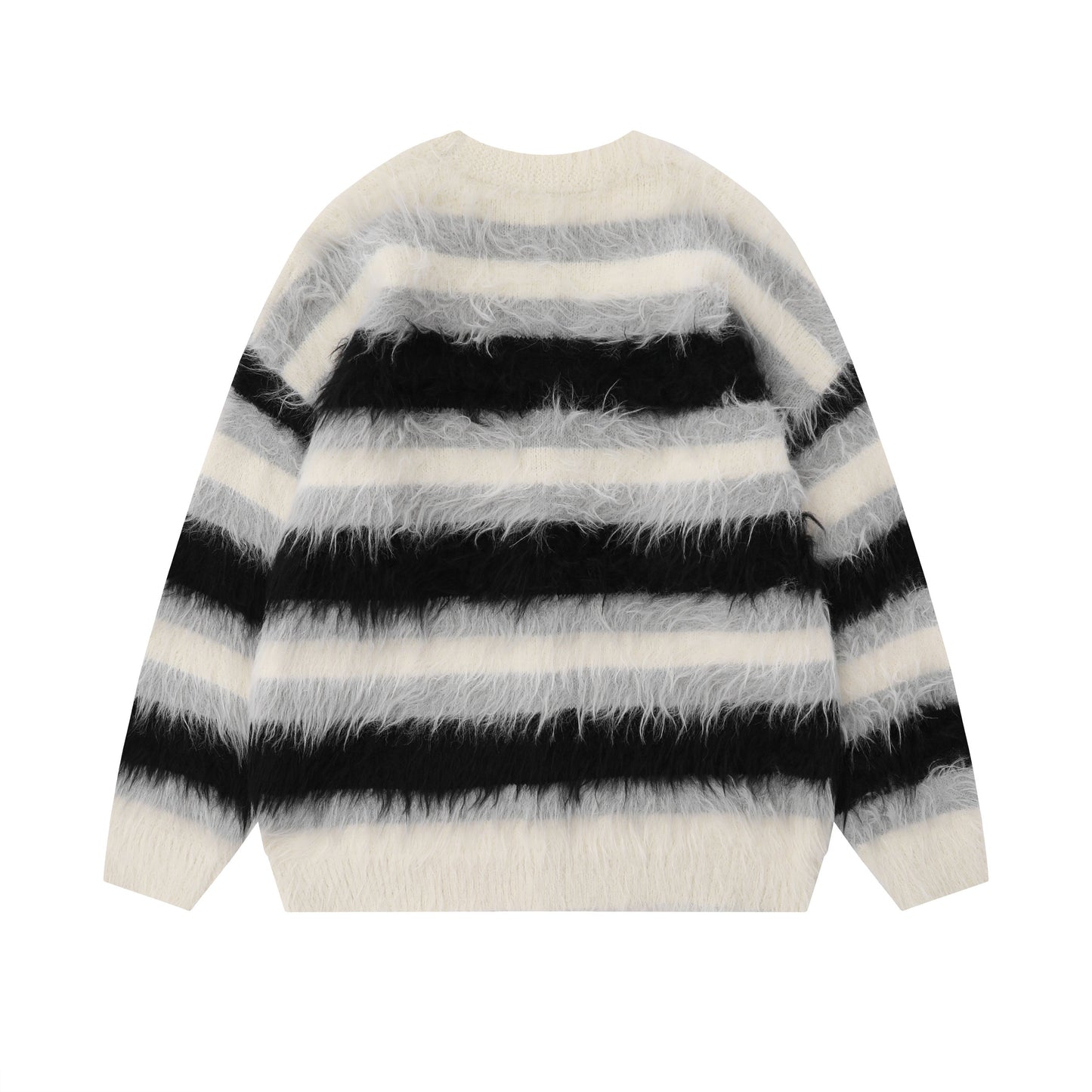 Furry Line | Striped Button-Up Fluffy Cardigan - Luxuryurbanwear