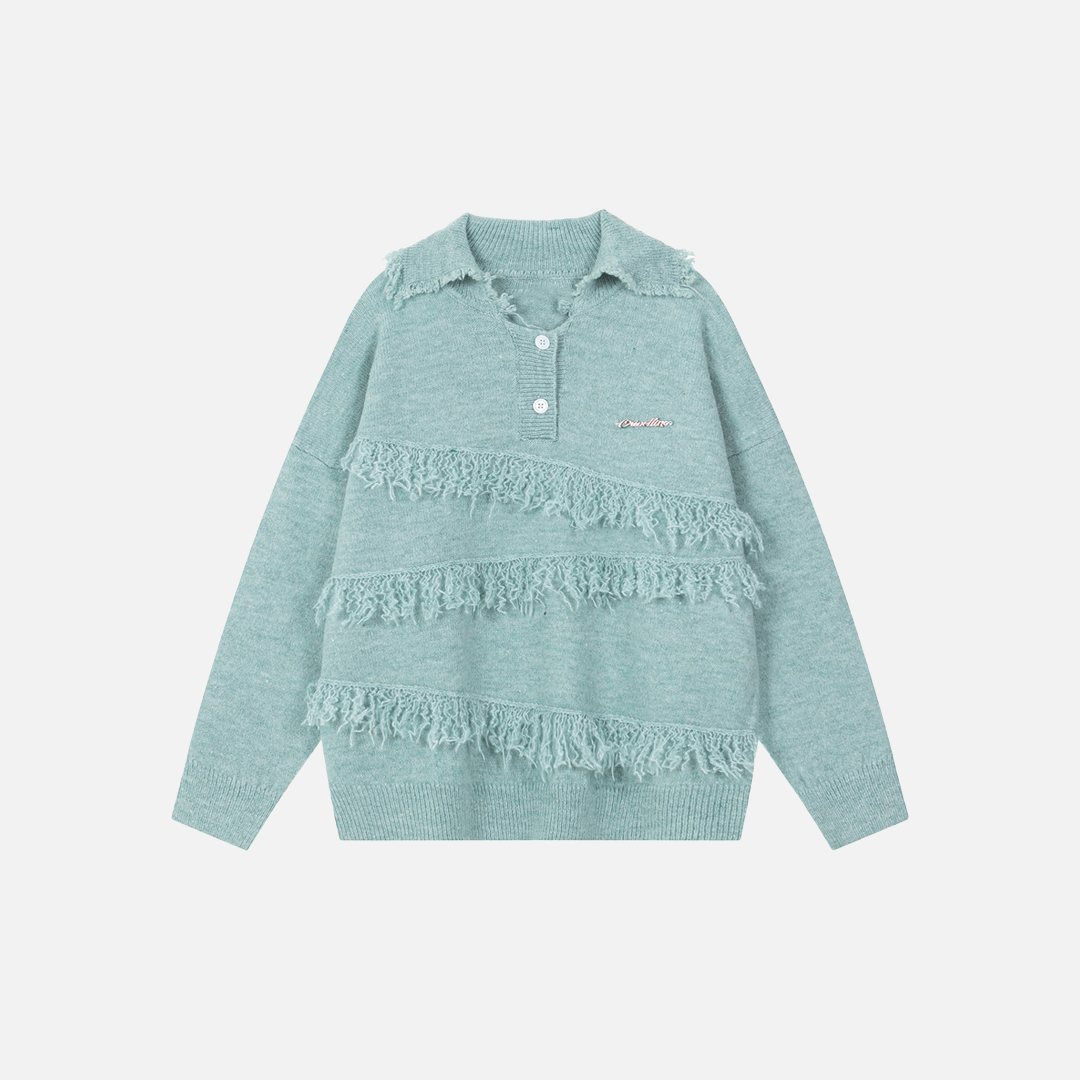 European Style Stand Collar Tassel Lap Polo Sweater - Luxuryurbanwear