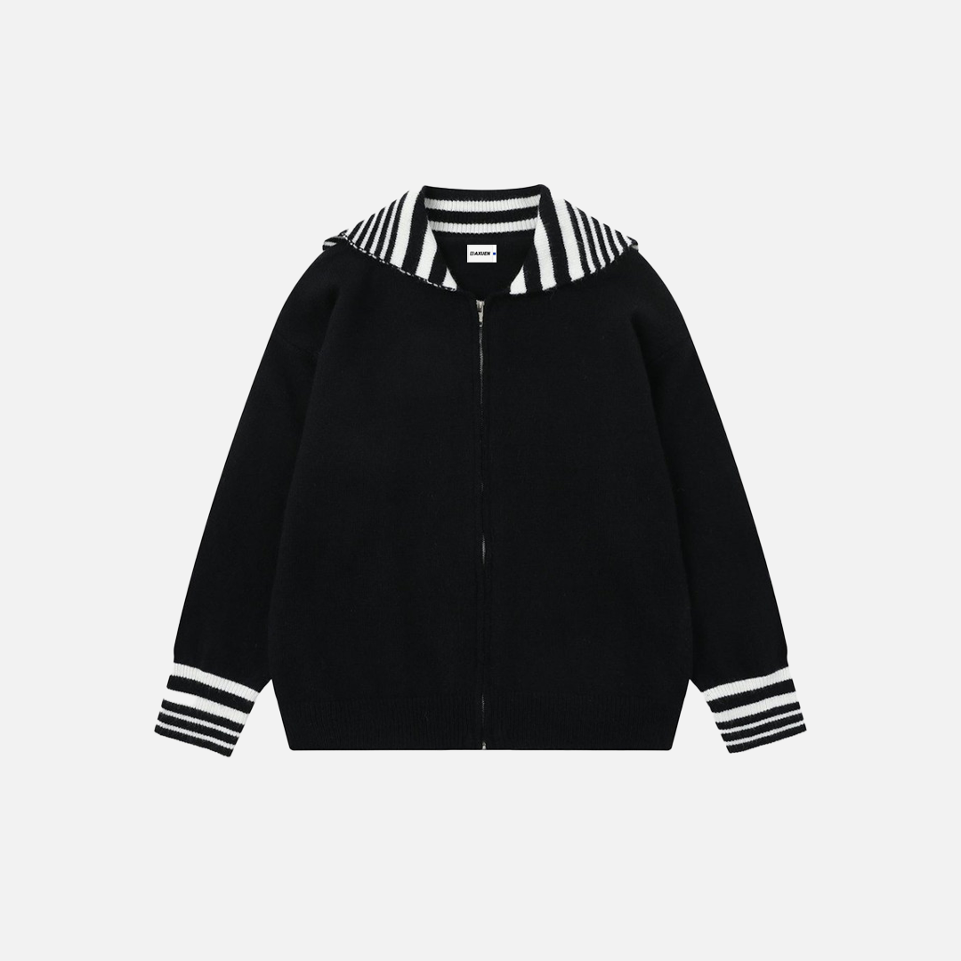 Nautical Striped Loose Casual Zipper Sweater - Luxuryurbanwear