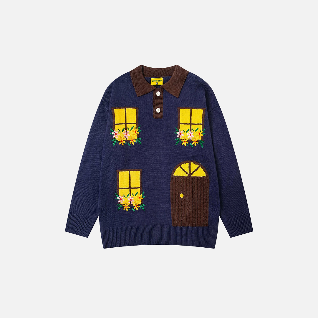 Y2K Cozy Flower Embroidered Casual Knit Sweater - Luxuryurbanwear