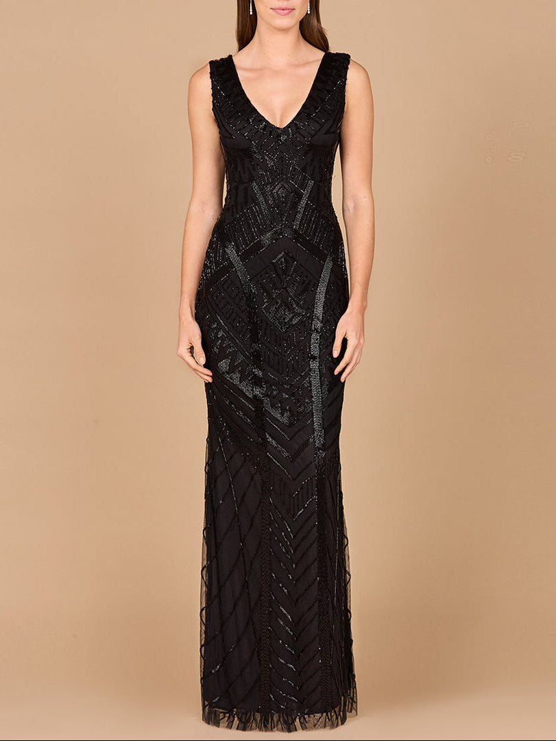 Lara 33552 - Fitted Dress With Tonal Beading