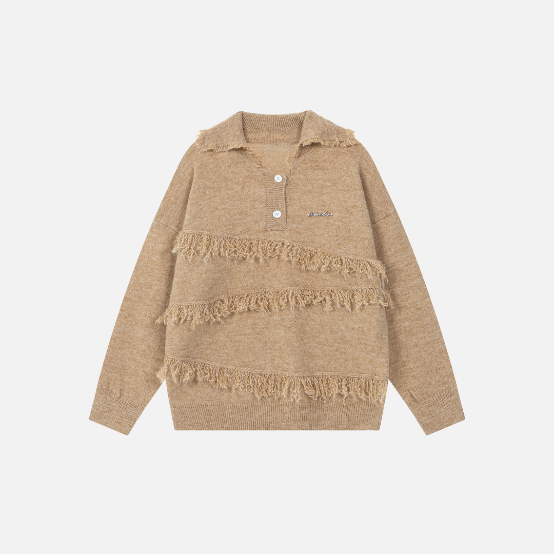 European Style Stand Collar Tassel Lap Polo Sweater - Luxuryurbanwear