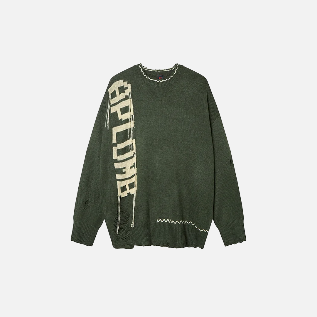 Y2K Women Cozy Distressed Oversized Knit Sweater - Luxuryurbanwear