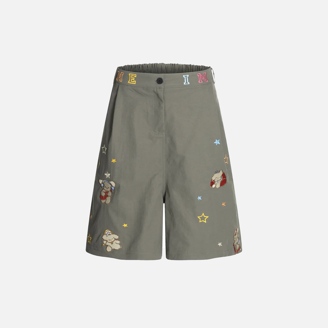 Elastic Waist Cartoon Embroidery Casual Short - Luxuryurbanwear
