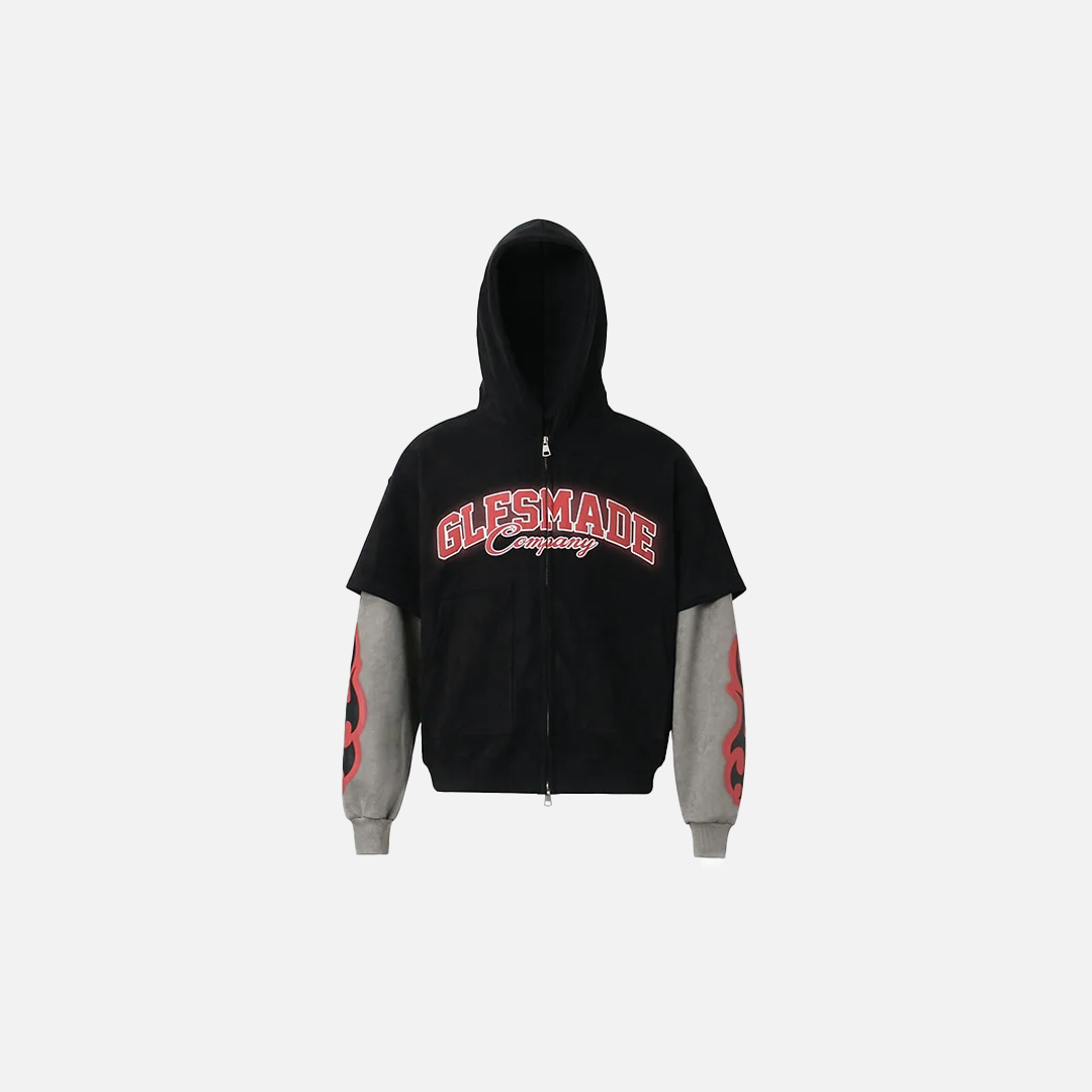Y2K Fake Two Piece Flame Printed Hooded Sweatshirt - Luxuryurbanwear