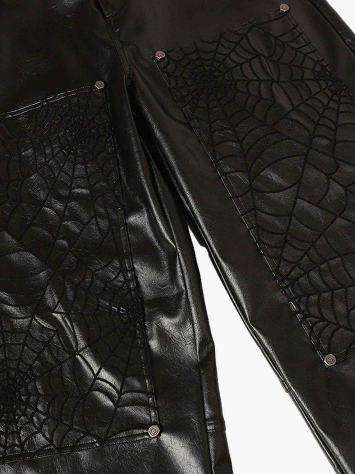 Spider Web Embossed Faux Leather Wide Leg Pants