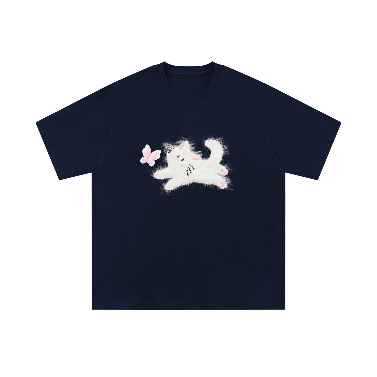 Fuzzy Cat | Embroidered Playful Tee - Luxuryurbanwear