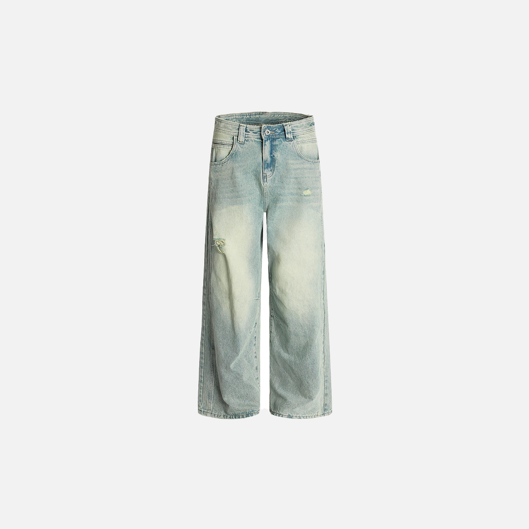 Breathable Distressed Ripped Denim Wide-Leg Jeans - Luxuryurbanwear