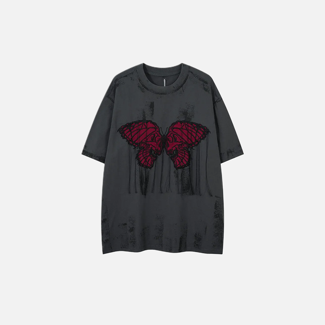 Oversized Grunge Butterfly Embroidered Tie-Dye T-Shirt - Luxuryurbanwear