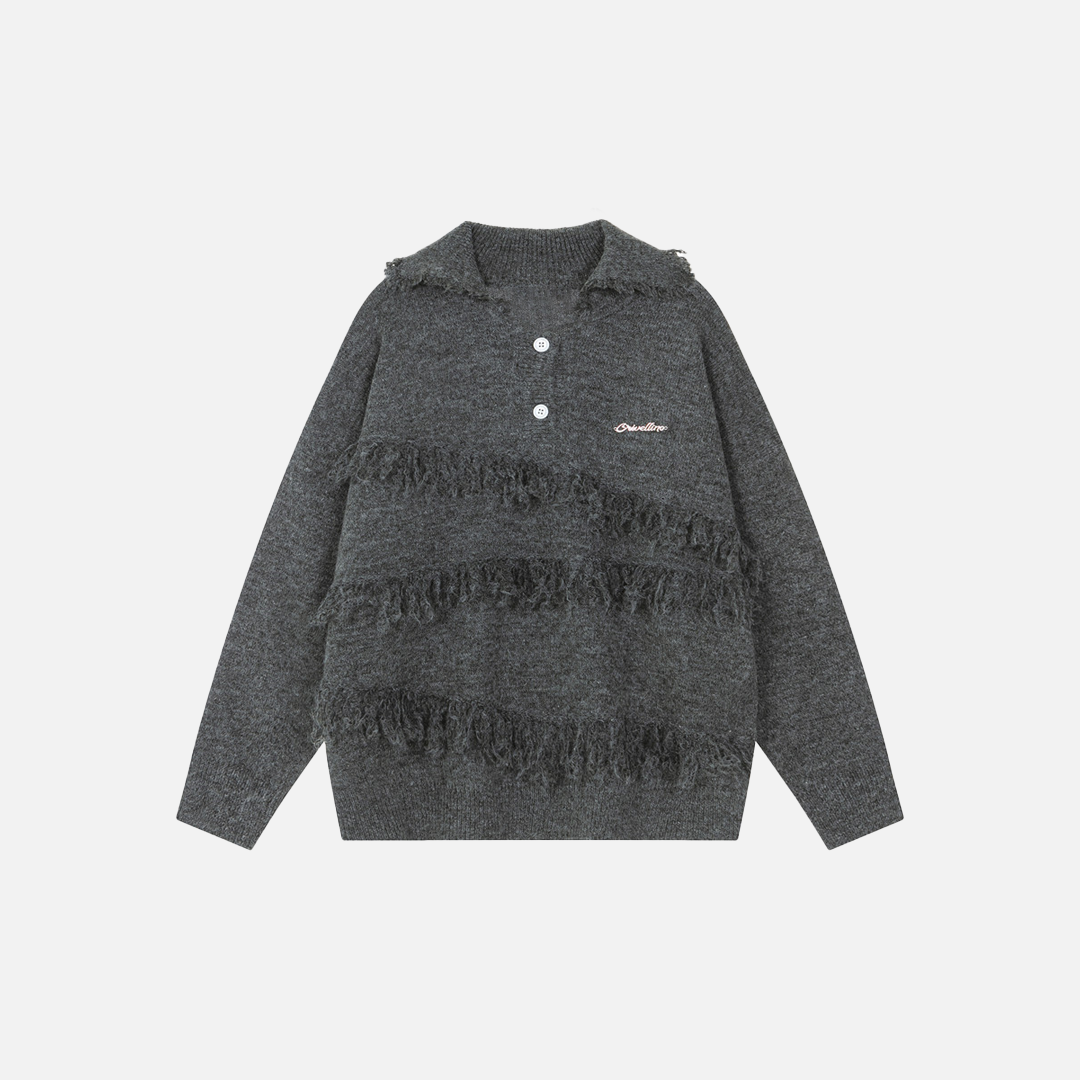 European Style Stand Collar Tassel Lap Polo Sweater - Luxuryurbanwear
