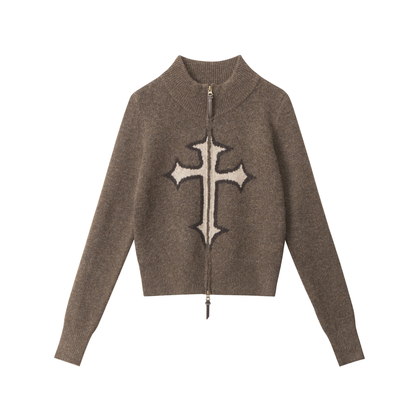 Center Cross | Grunge Wool Zip-Up Sweater - Luxuryurbanwear