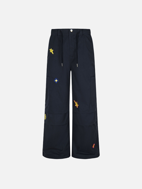 Stylish European Star Embroidered Wide Leg Pants - Luxuryurbanwear