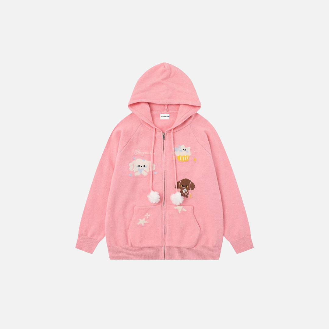 Y2K Cozy Cartoon Jacquard Knit Sweatshirt - Luxuryurbanwear