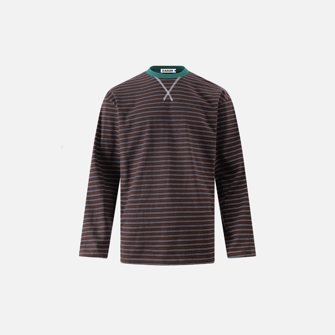 Striped Oversized Long Sleeve Casual T-Shirt - Luxuryurbanwear