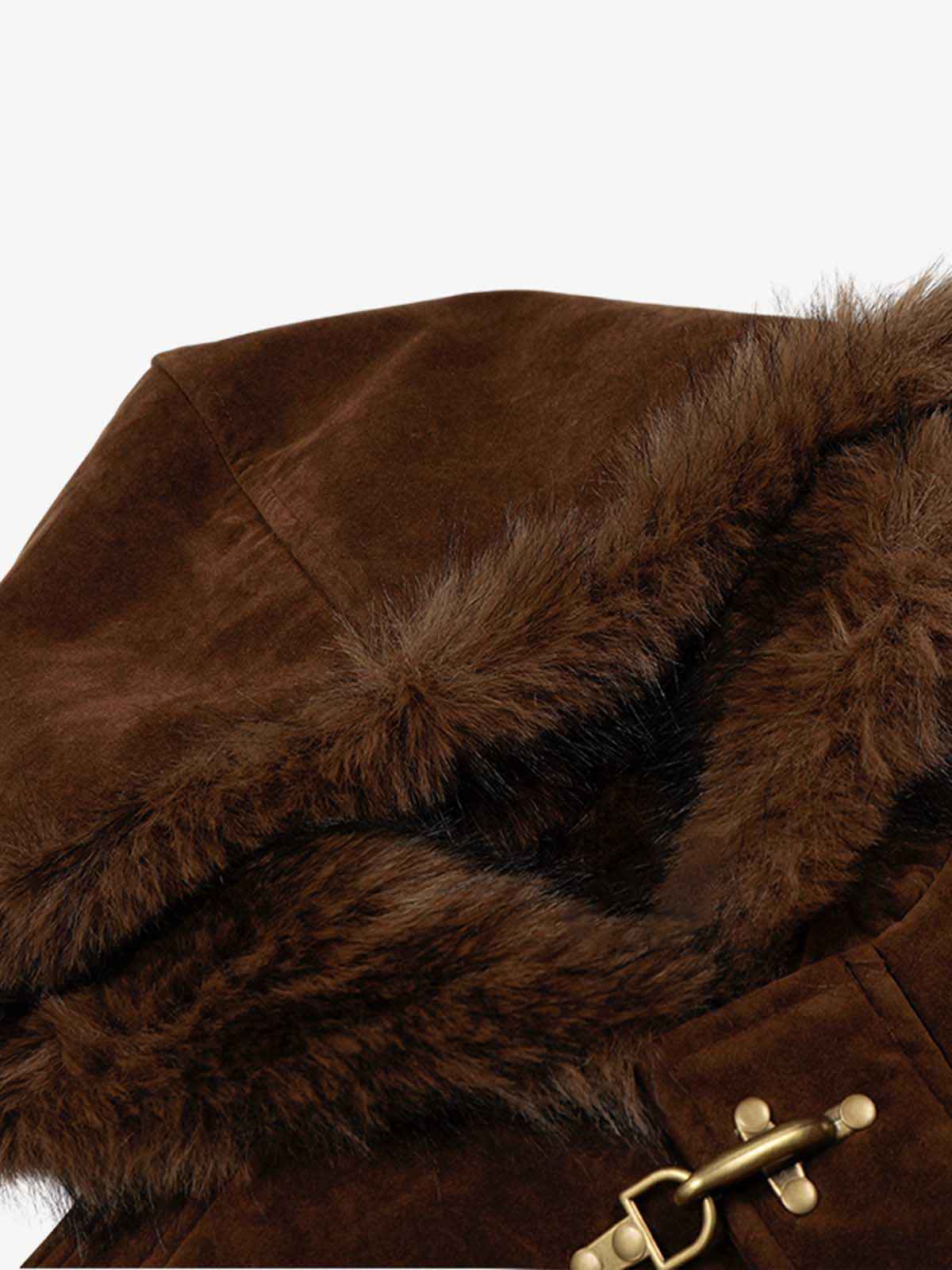 Streetwear Metal Clip Faux Fur Hooded Suede Bomber Jacket