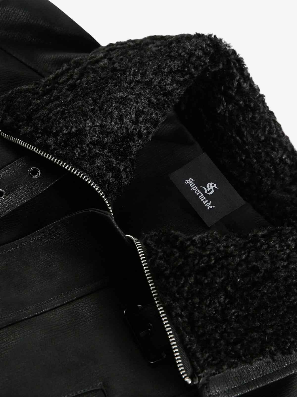 Vintage Faux Fur Collar Patchwork PU Leather Zip Up Jacket