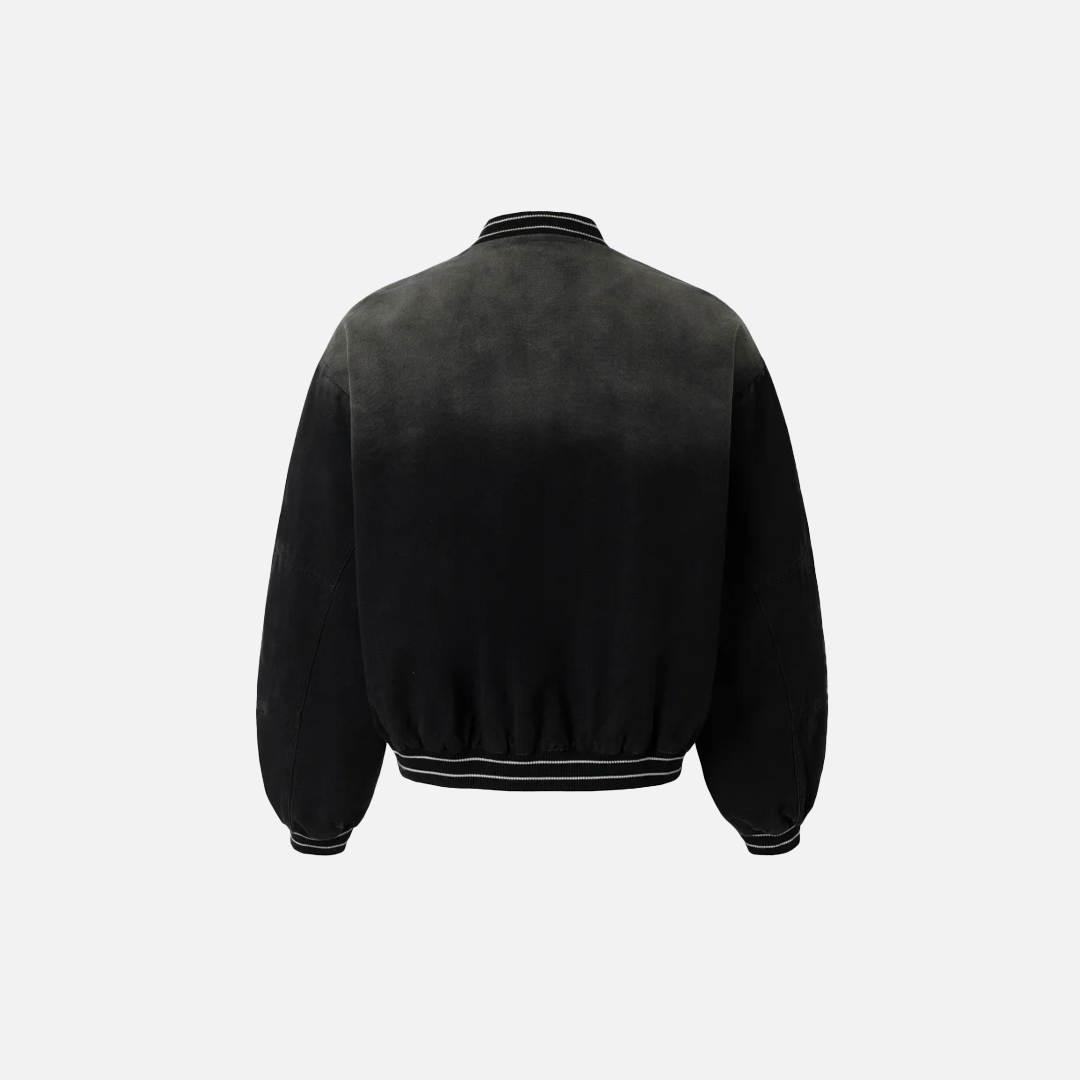 Faded Letter Embroidery Baseball Varsity Denim Jacket - Luxuryurbanwear