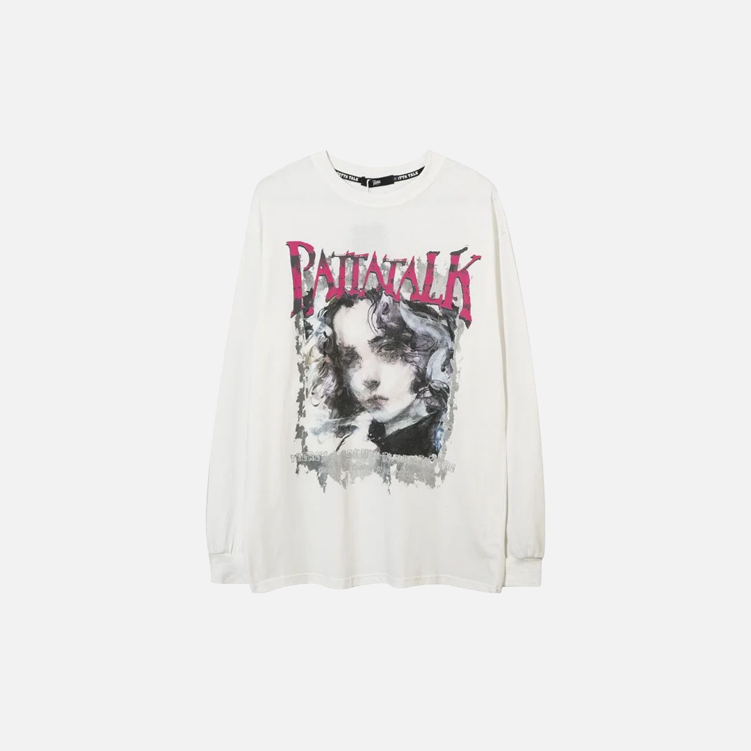 Gothic Dark Style Portrait Graphic Long-Sleeve T-Shirt - Luxuryurbanwear
