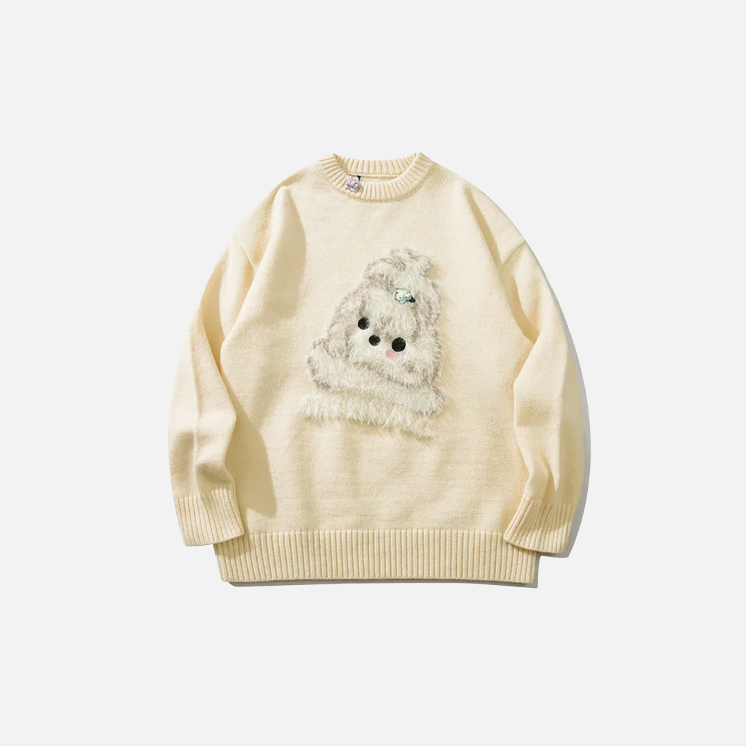 Cozy Streetwear Puppy Dog Knit Sweater - Luxuryurbanwear