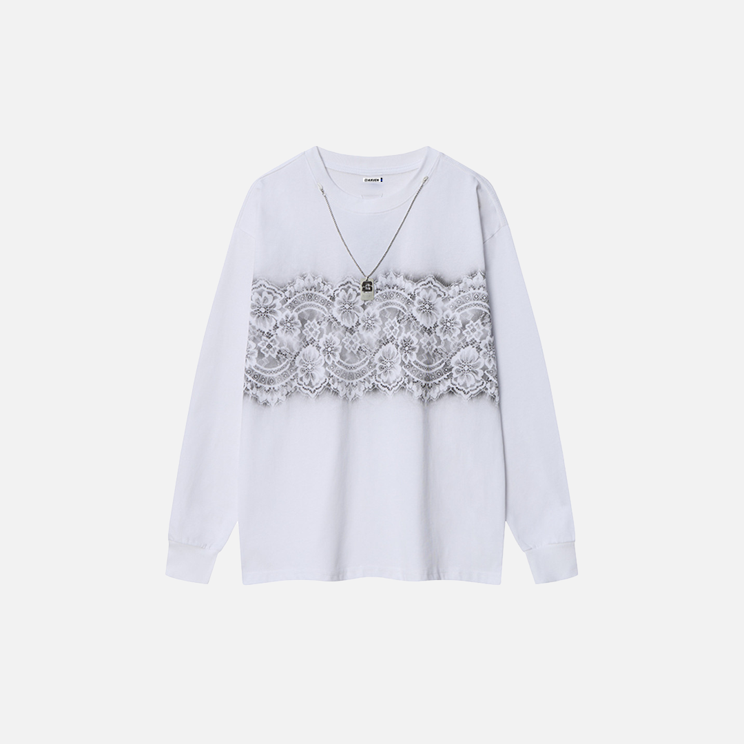 Streetwear Floral Print Chain Detail Long Sleeve Sweatshirt - Luxuryurbanwear