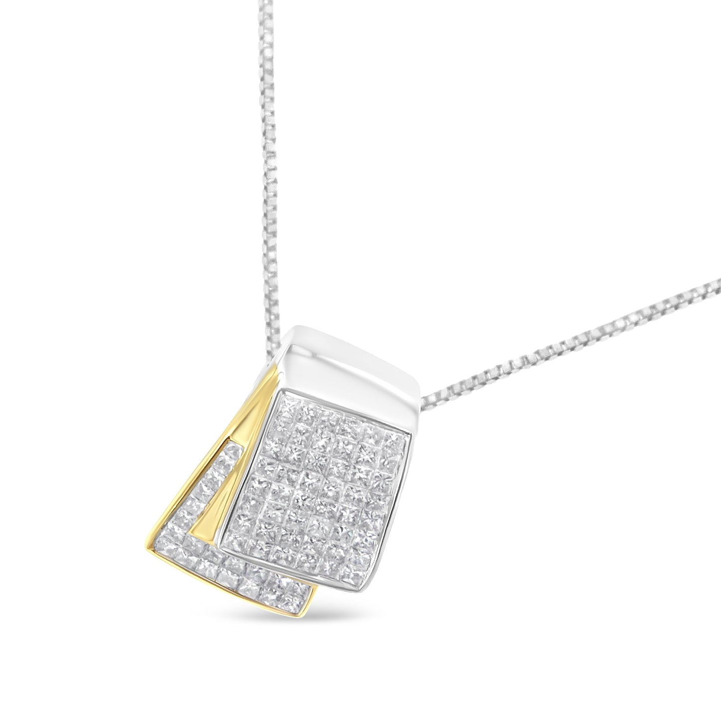 14K White and Yellow Gold 2.0 Cttw Princess Cut Diamond Two Tone Foldover Box Pendant 18†Box Chain Necklace (H-I Color, SI1-SI2 Clarity)