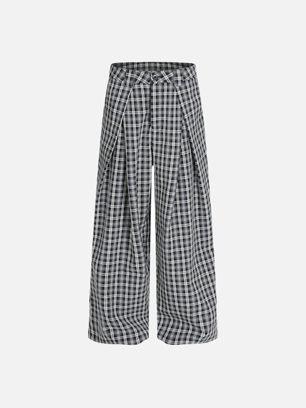 Retro Relaxed Plaid Casual Wide Leg Jogger - Luxuryurbanwear