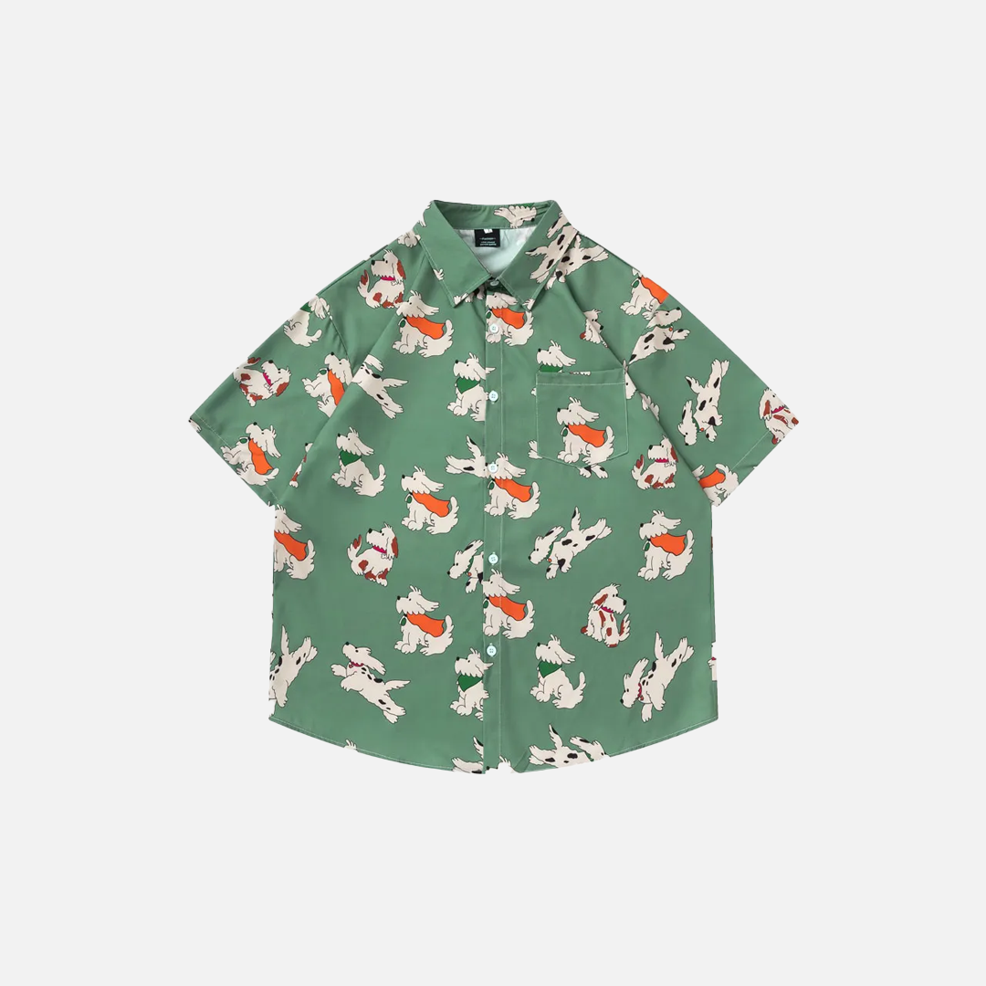 Streetwear Vibrant Cartoon Dog Cute Beach Shirt - Luxuryurbanwear