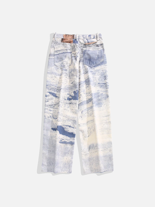 Streetwear Trendy Washed Tie Dye Wide Leg Jeans - Luxuryurbanwear