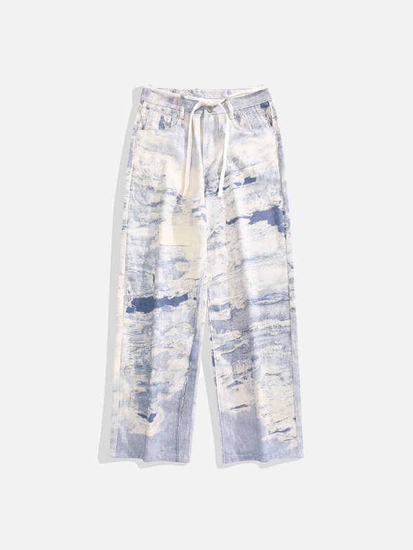 Streetwear Trendy Washed Tie Dye Wide Leg Jeans - Luxuryurbanwear