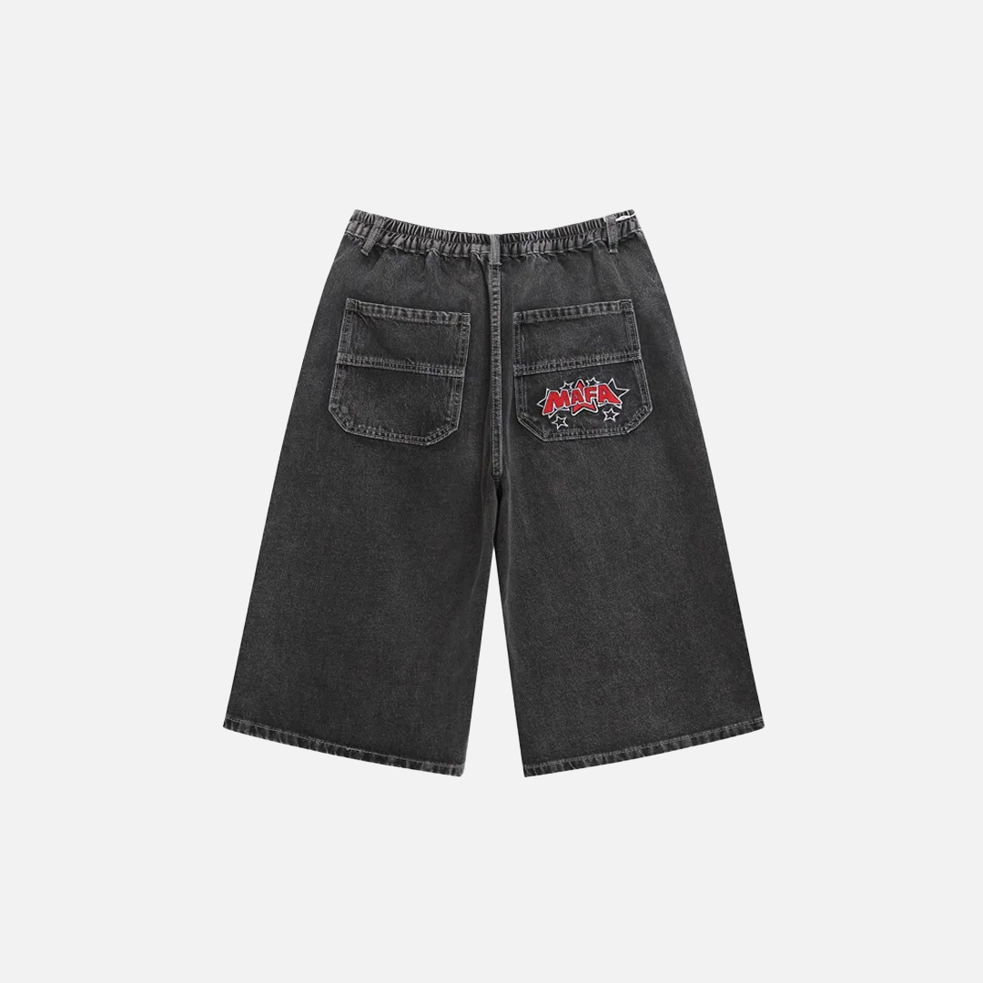 Summer Vintage Star Letter Printed Washed Denim Short - Luxuryurbanwear