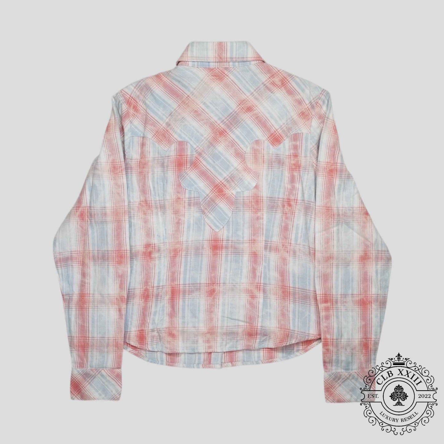 Chrome Hearts Women's Fleur Patch Flannel Shirt in Red/Blue