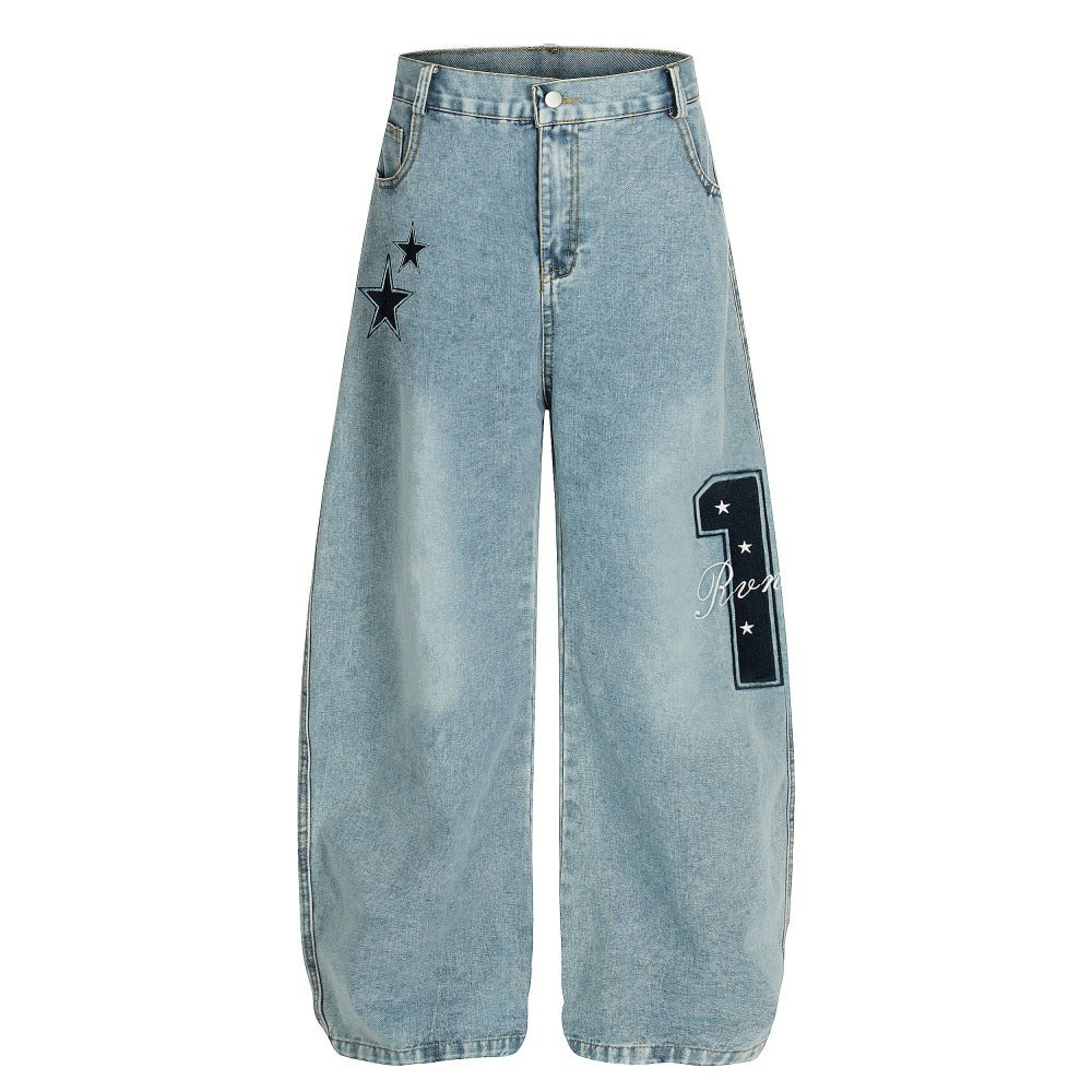 LUW Five Pointed Star Embroidered Denm Pant - Luxuryurbanwear