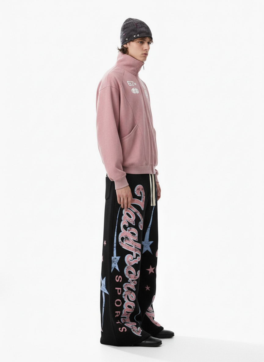 Retro Graphic Fleece-Lined Barrel Sweatpants - Luxuryurbanwear