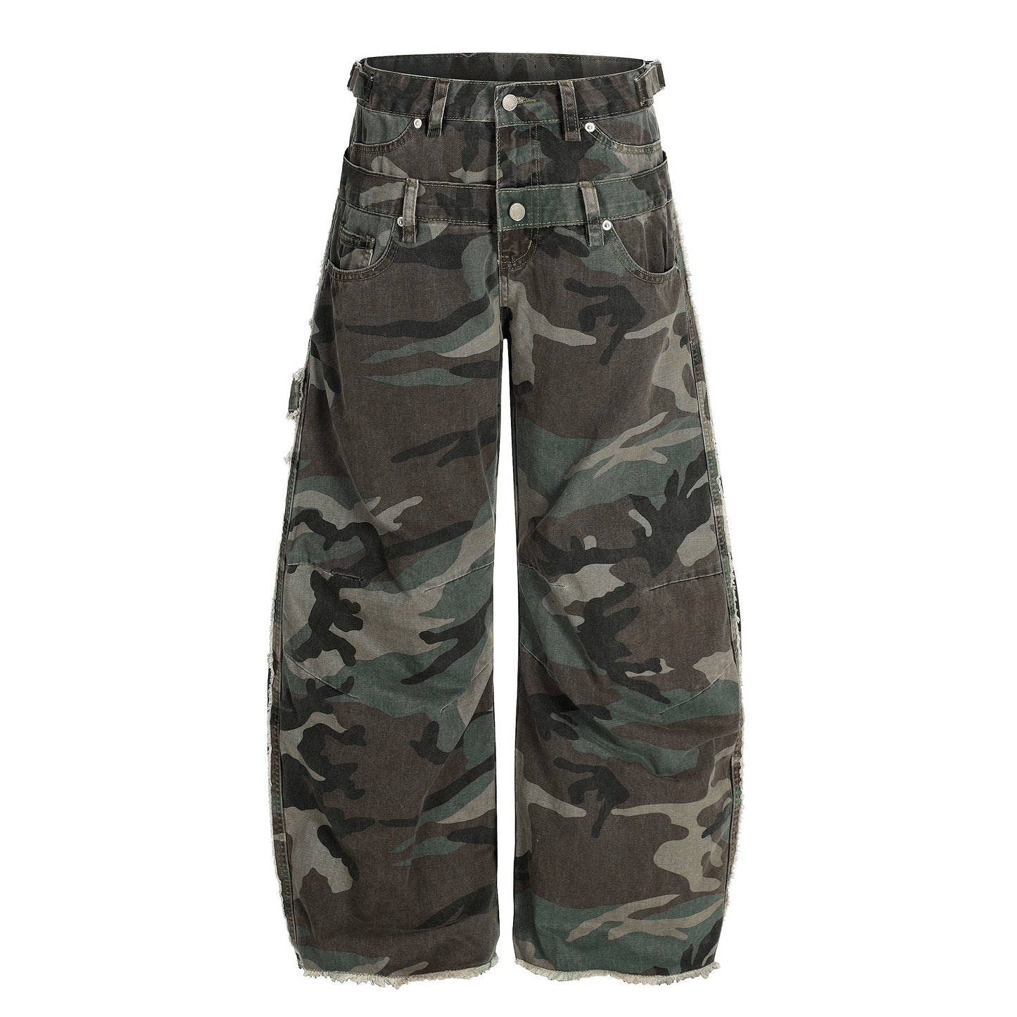 Phantom Camo | Layered Waist Baggy Cargo Pants - Luxuryurbanwear