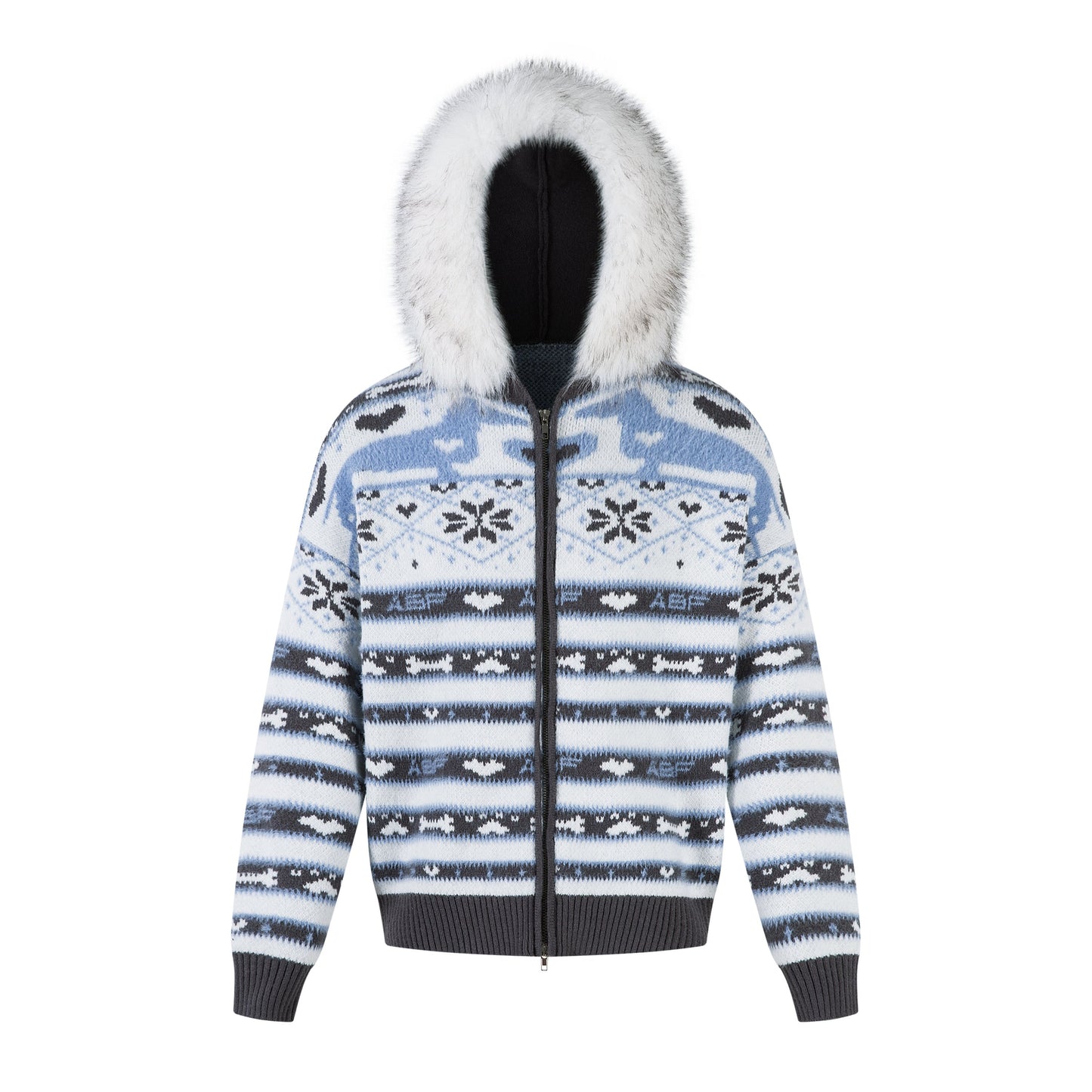 Powder Star | Striped Knit Hoodie with Faux Fur Hood - Luxuryurbanwear