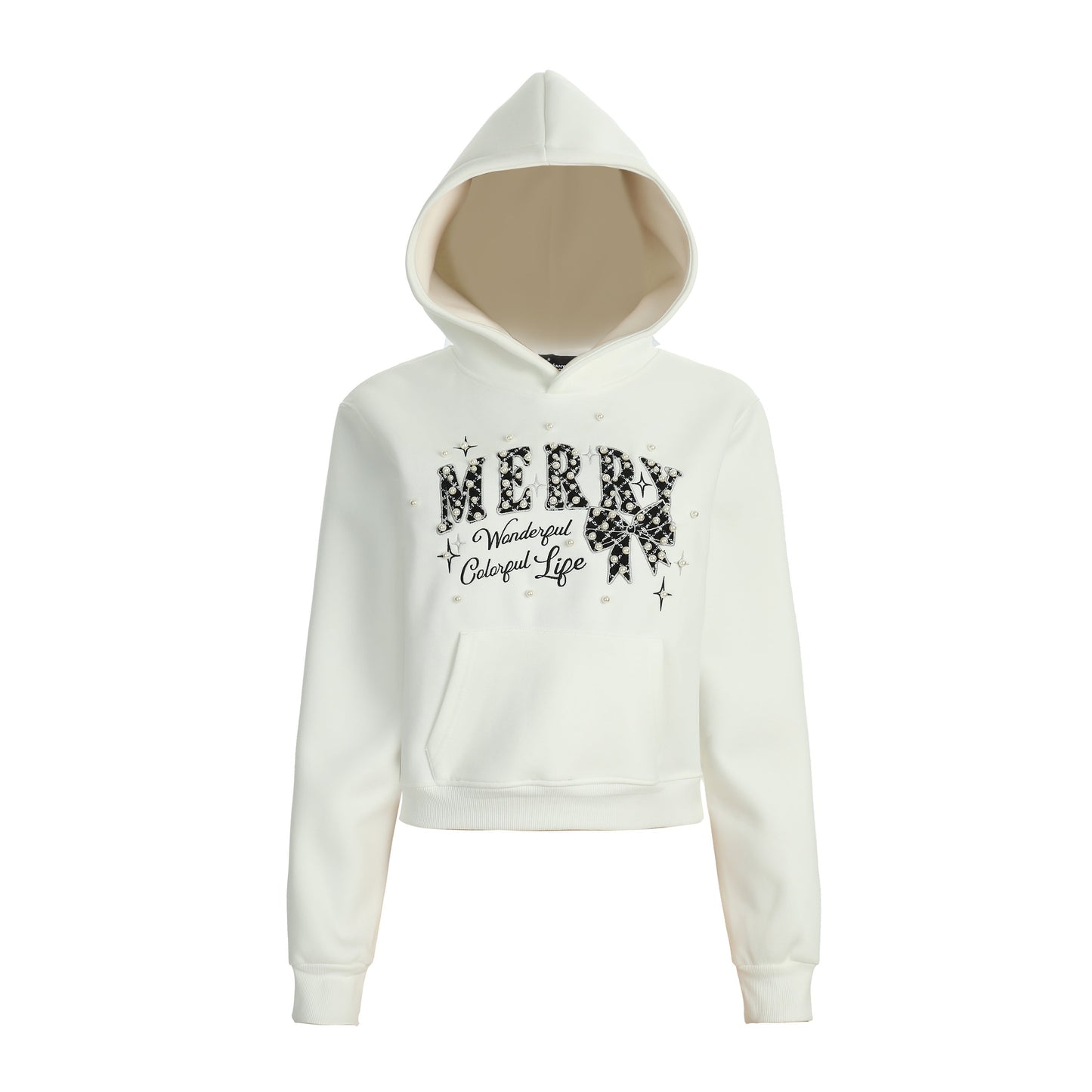 Merry Charm | Cropped Hoodie with Bow Print - Luxuryurbanwear