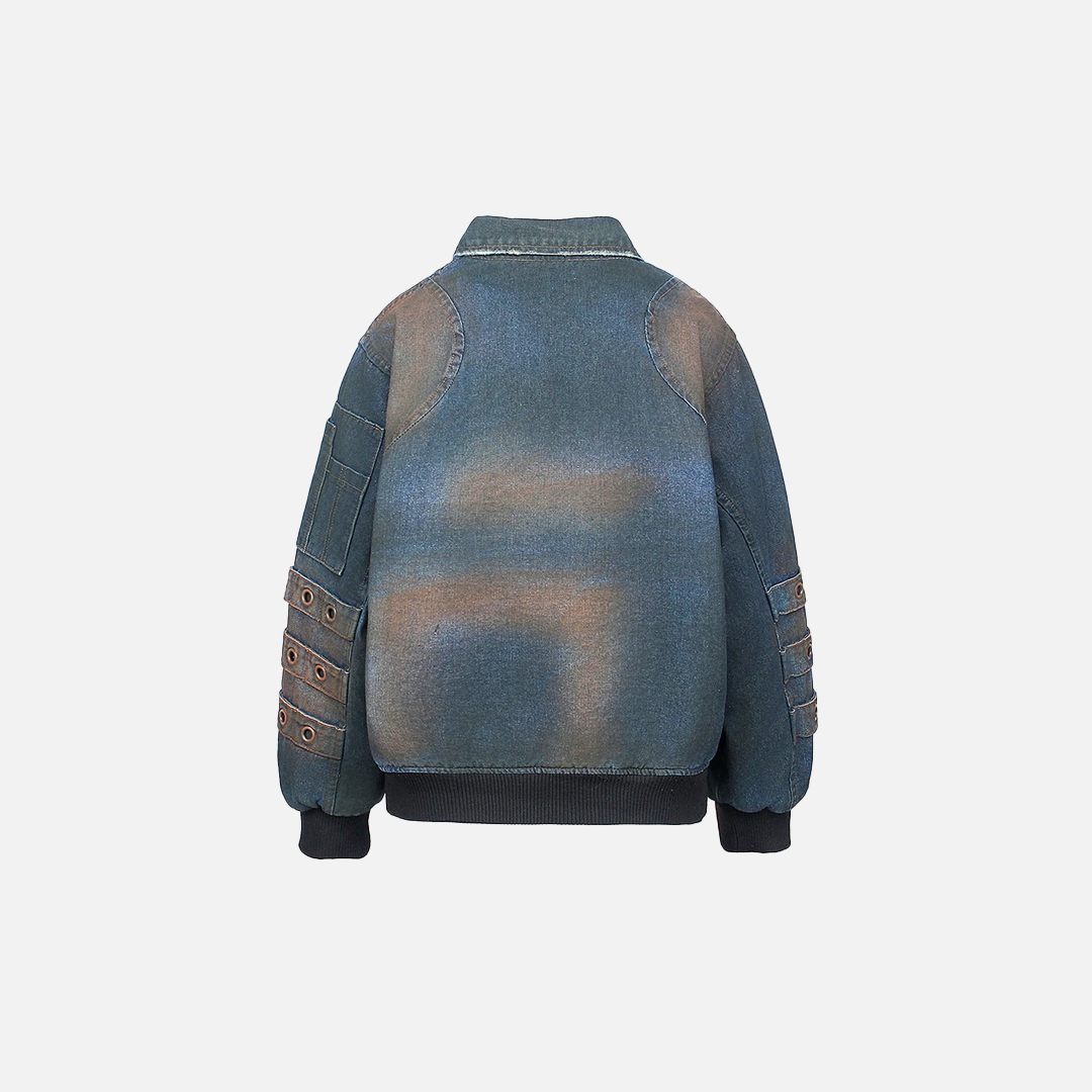 Durable Rustic Dyed Loose Zipper Denim Jacket - Luxuryurbanwear