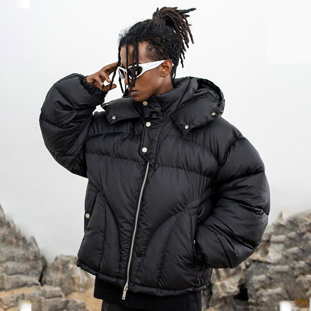 Oversized Padded Puffer Jacket - Hooded Full-Zip Streetwear | LuxuryUrbanwear - Luxuryurbanwear